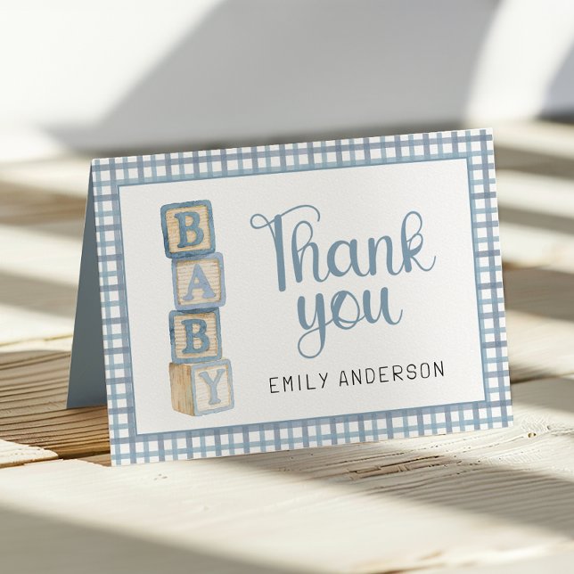Cartão De Agradecimento Dusty Blue Gingham Baby Thank You Card | Blocks (Thank You Card)