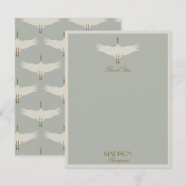 Cartão De Agradecimento Dusty Blue Neutral Birds Swans Art Deco Monograma