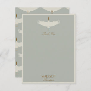 Cartão De Agradecimento Dusty Blue Neutral Birds Swans Art Deco Monograma