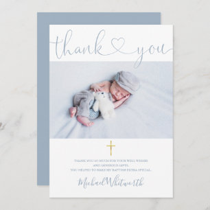 Cartão De Agradecimento Dusty Blue Photo Signature Script Baptism Heart
