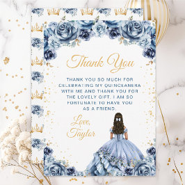 Cartão De Agradecimento Dusty Blue Princess Floral Quinceañera