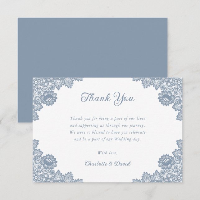 Cartão De Agradecimento Dusty Blue Rustic Floral Lace Casamento (Frente/Verso)