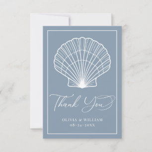 Cartão De Agradecimento Dusty Blue Seashell Beach Wedding Elegant