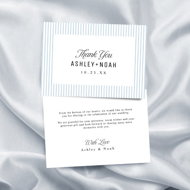 Cartão De Agradecimento Dusty Blue Striped Elegance Classy Wedding (Dusty Blue Striped Elegance Classy Wedding Thank You Card)