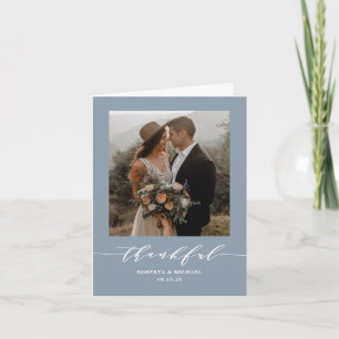 Cartão De Agradecimento Dusty Blue Thankful Script Casamento Dobrado