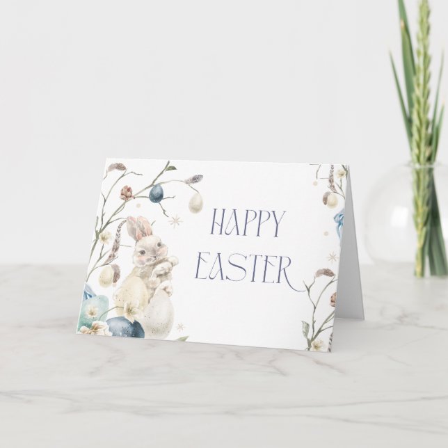 Cartão De Agradecimento Dusty Blue Watercolor Easter Holiday Card (Frente)