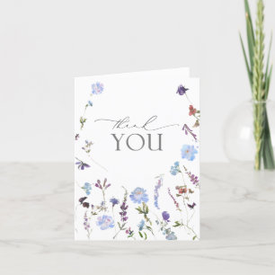 Cartão De Agradecimento Dusty Blue Watercolor Flor Selvagem Obrigado