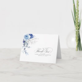 Cartão De Agradecimento Dusty Blue Watercolor Flowers Boho Thank You