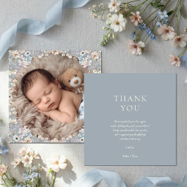 Cartão De Agradecimento Dusty Blue Wildflower Baby Shower Photo