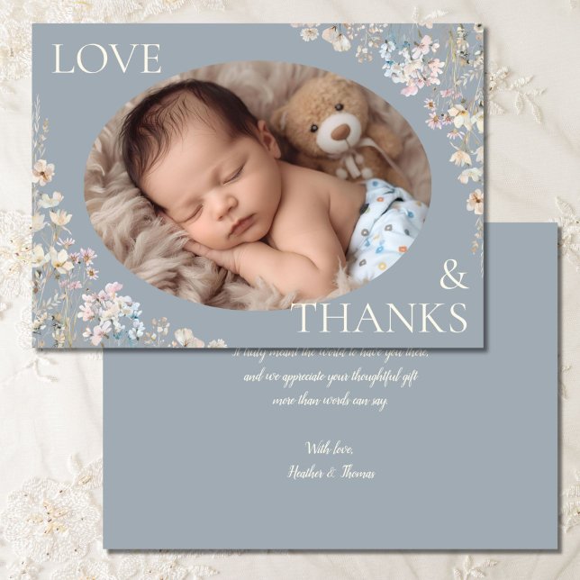 Cartão De Agradecimento Dusty Blue Wildflower Baby Shower Photo (Criador carregado)