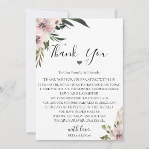 Cartão De Agradecimento Dusty Mauve Recepção de casamento Floral Obrigad