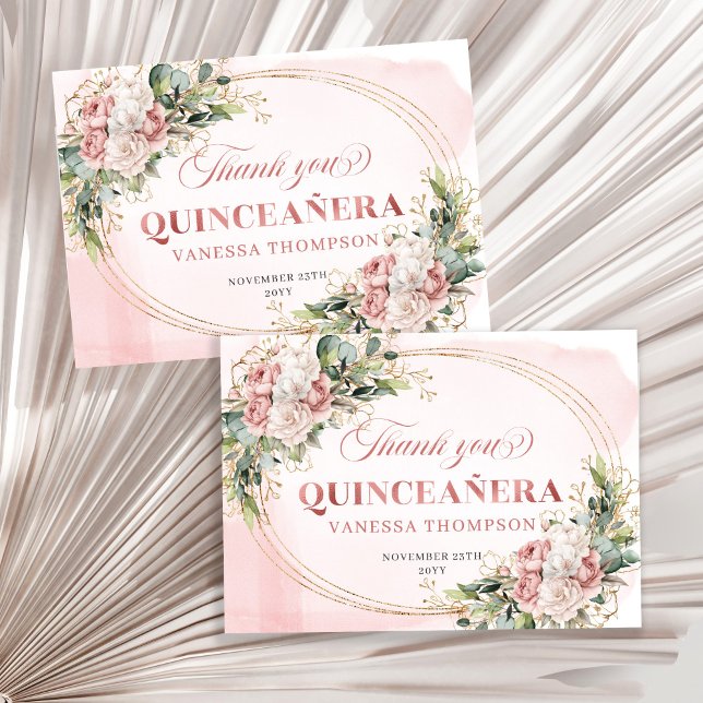 Cartão De Agradecimento Dusty Pink Boho Floral Thank You Card for Elegant  (Dusty Pink Boho Floral Thank You Card for Elegant Quince)