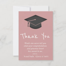 Cartão De Agradecimento Dusty Pink Handwriting Cap and Tassel Graduation  