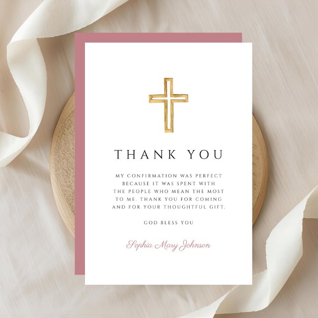 Cartão De Agradecimento Dusty Pink Religious Cross Girl Confirmation (Dusty Pink Religious Cross Girl Confirmation Thank You Card)