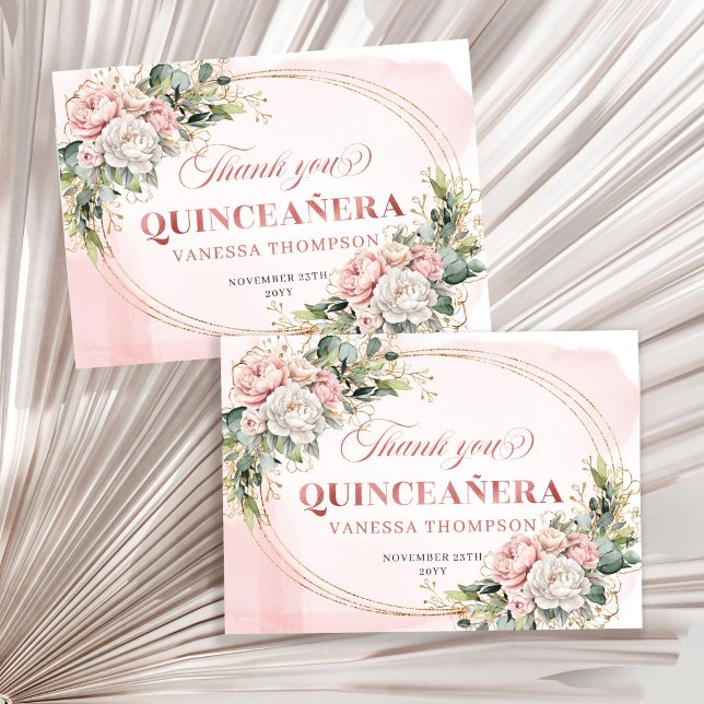 Cartão De Agradecimento Dusty Pink Rose Gold Boho Quince Party Thank You  (Dusty Pink Rose Gold Boho Quince Party Thank You Card)