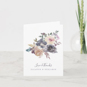 Cartão De Agradecimento Dusty Purple Floral Watercolor Casamento Dobrado