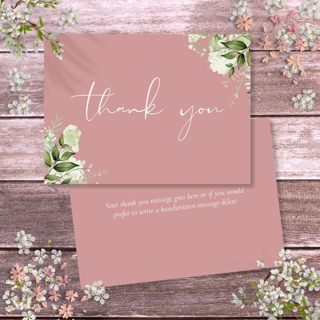 Cartão De Agradecimento Dusty Rosa Botanical Greenery Elegante (Dusty Rose Botanical Greenery Elegant Script Thank You Card)