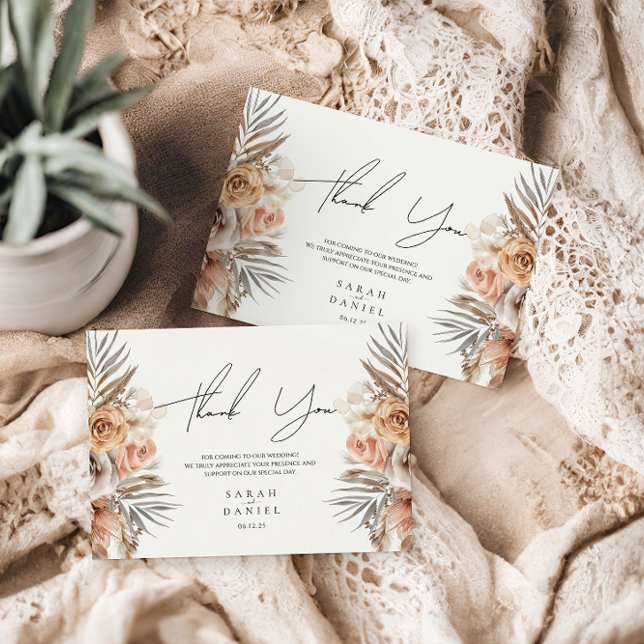 Cartão De Agradecimento Dusty Rosa Floral Wreath Wedding (Criador carregado)