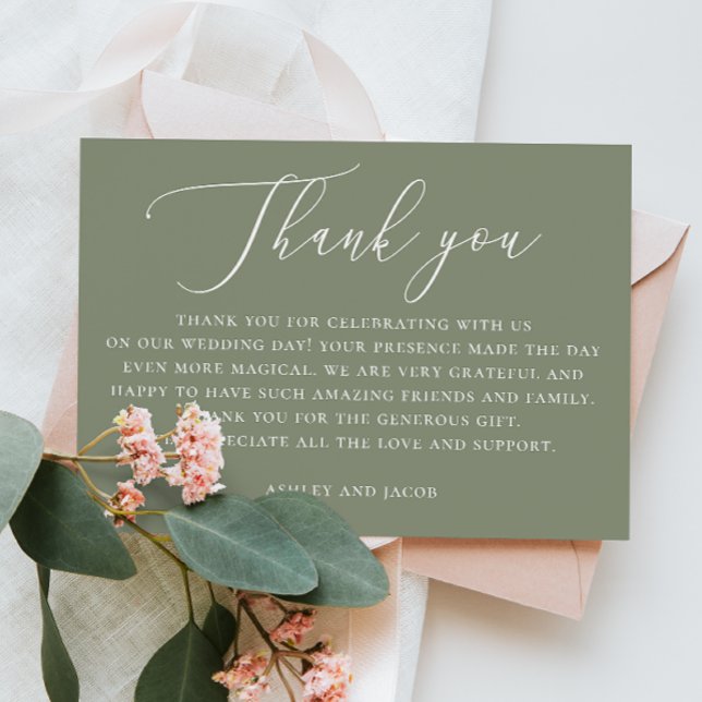 Cartão De Agradecimento Dusty Sage Green Script Wedding | Elegante Rustic (Criador carregado)