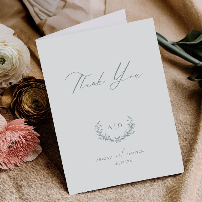 Cartão De Agradecimento Dusty Sage Thank you Wedding Folded Note Card (Criador carregado)