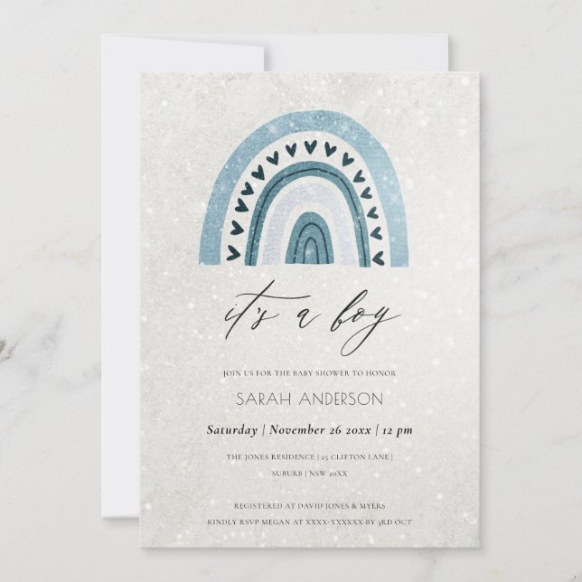 CARTÃO DE AGRADECIMENTO É UM CHÁ DE FRALDAS AZUL AQUA BOY RAINBOW. (Frente)