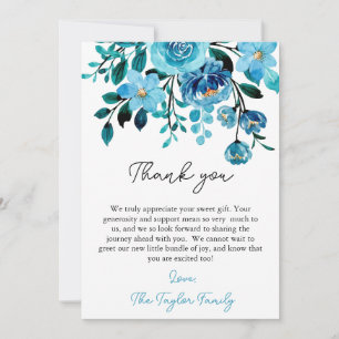 Cartão De Agradecimento É um Menino Azul Floral Aquarela Chá de Bebê