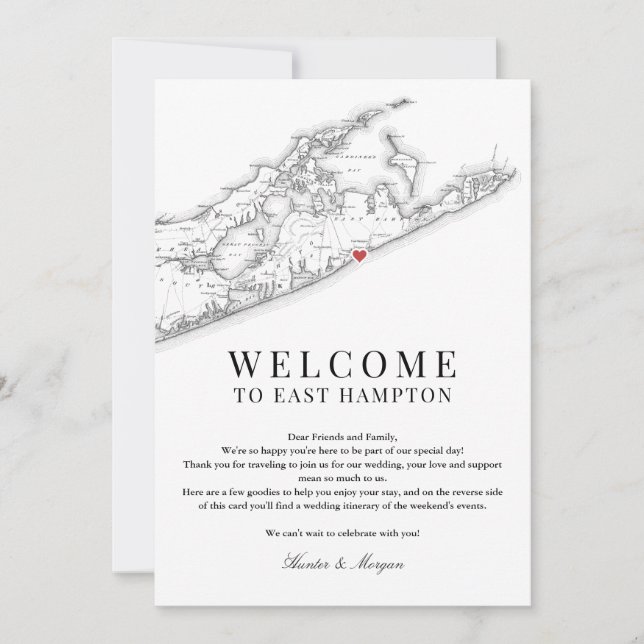 Cartão De Agradecimento East Hampton NY Wedding - Letra Black White (Frente)