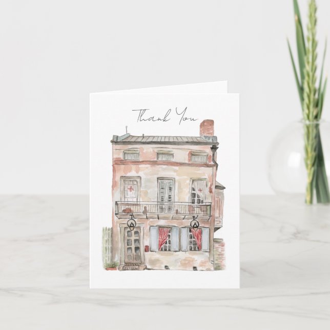 Cartão De Agradecimento Edifício Histórico de Nova Orleans Aquarela (Frente)