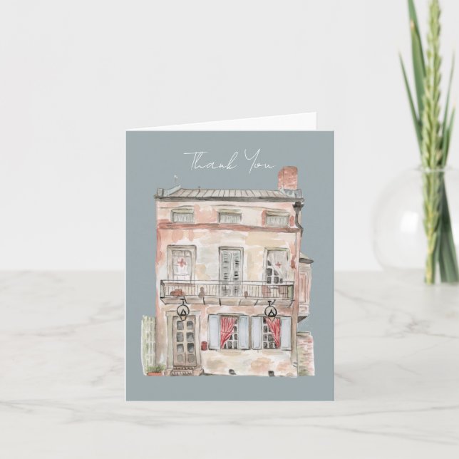 Cartão De Agradecimento Edifício Histórico Nova Orleans Aquarela (Frente)