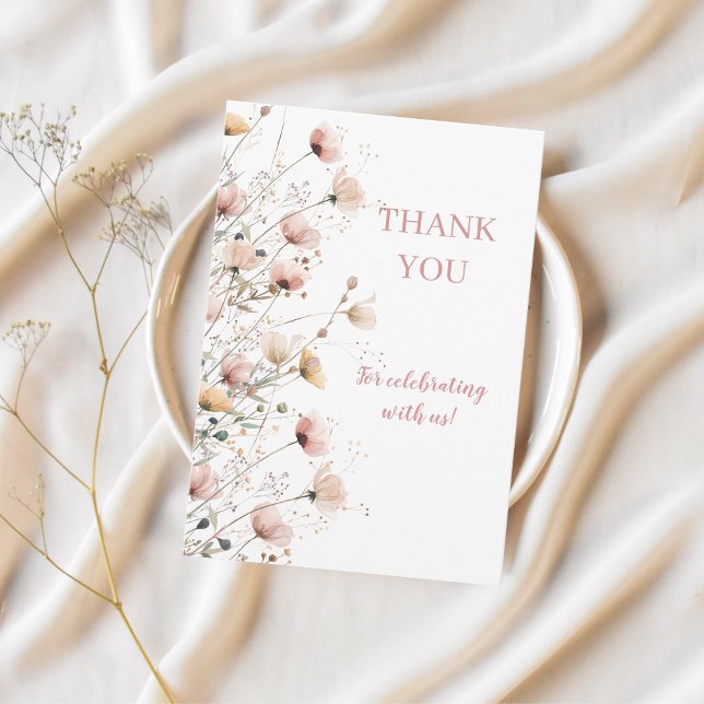 Cartão De Agradecimento editable wildflowers floral thank you card (Criador carregado)