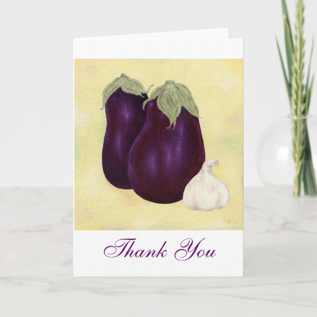 Cartão De Agradecimento EggPlant e Garlic Obrigado, notecard (Frente)
