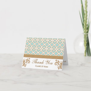 Cartão De Agradecimento Eggshell Blue Gold Moroccan Thank You Wedding Card