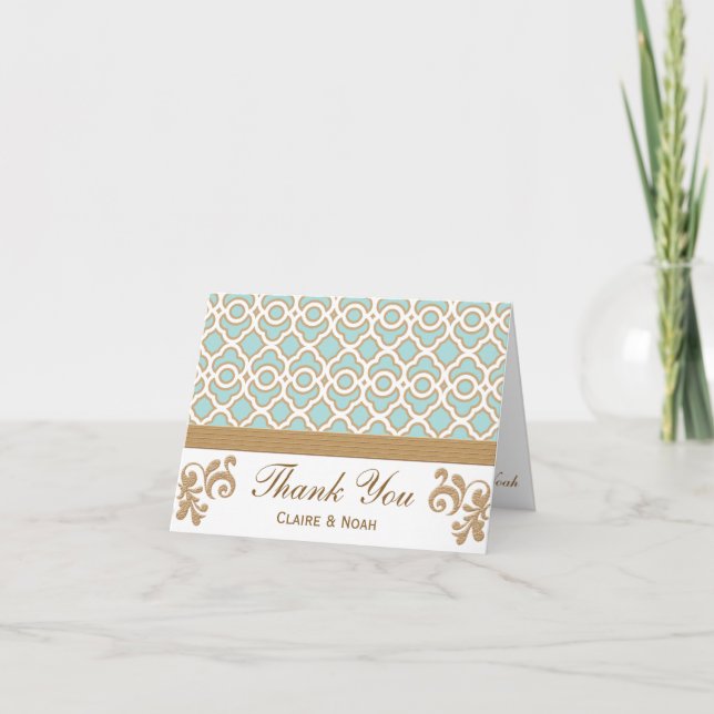 Cartão De Agradecimento Eggshell Blue Gold Moroccan Thank You Wedding Card (Frente)
