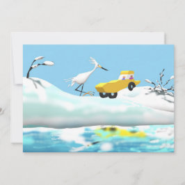 Cartão De Agradecimento Egret da neve e carro de madeira do brinquedo