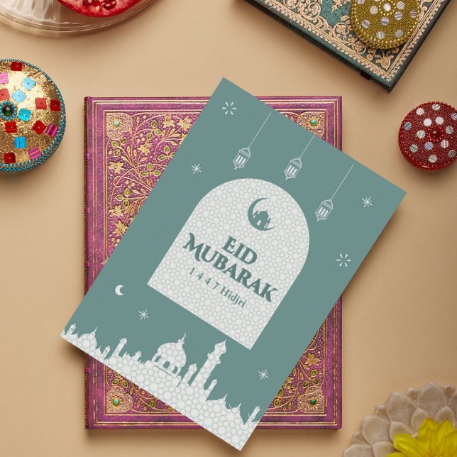 Cartão De Agradecimento Eid al-Fitr Mubarak 1447H | Design Islâmico Modern (Criador carregado)