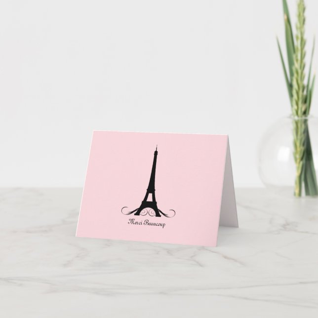 Cartão De Agradecimento Eiffel Tower Paris Pink Thank You Notes (Frente)