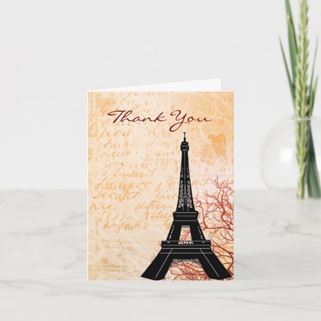 Cartão De Agradecimento Eiffel Tower Peach Thank You Note card (Frente)