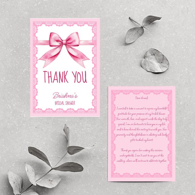 Cartão De Agradecimento Ela é casando de arco rosa (She's tying the knot pink bow bridal shower thank you cards)