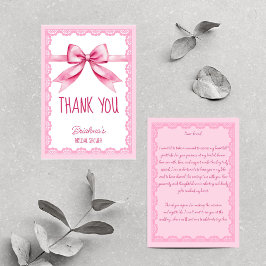 Cartão De Agradecimento Ela está dando o nó laço rosa chá de panela