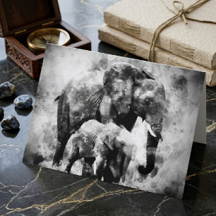 Cartão De Agradecimento Elefante Africano a Preto e Branco
