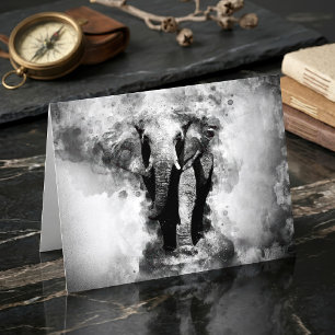 Cartão De Agradecimento Elefante Africano Aquarela Preto e Branco
