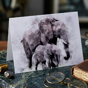 Cartão De Agradecimento Elefante Africano Feminino com Aquarela de Vitelo