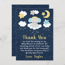 Cartão De Agradecimento Elefante Amarelo e Chá de fraldas Marinho