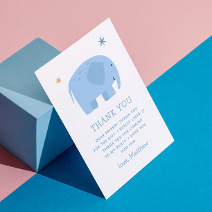 Cartão De Agradecimento Elefante Azul Aniversário Infantil Safari Flores