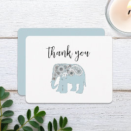 Cartão De Agradecimento Elefante Azul Paisley Personalizado