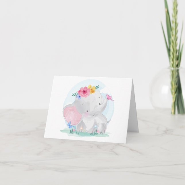 Cartão De Agradecimento Elefante Bebê Agradece em Aquarela (Frente)