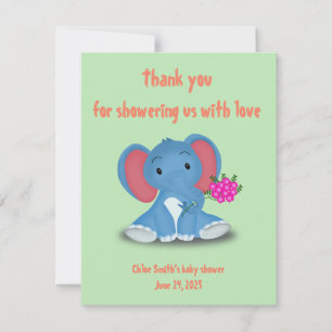 Cartão De Agradecimento Elefante de bebê bonito manda obrigado suas flores