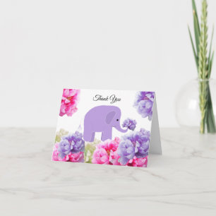 Cartão De Agradecimento Elefante Entre as Flores de Peônia Obrigado