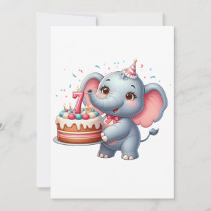 Cartão De Agradecimento Elefante Fofo Aniversário de 7 anos