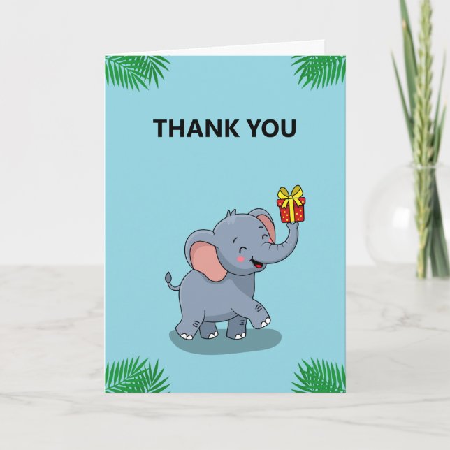 Cartão De Agradecimento Elefante Fofo Carregando Presente (Frente)